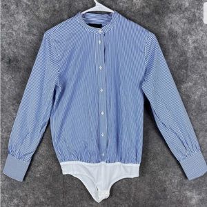 JCrew White and Blue Pinstripe Bodysuit Blouse